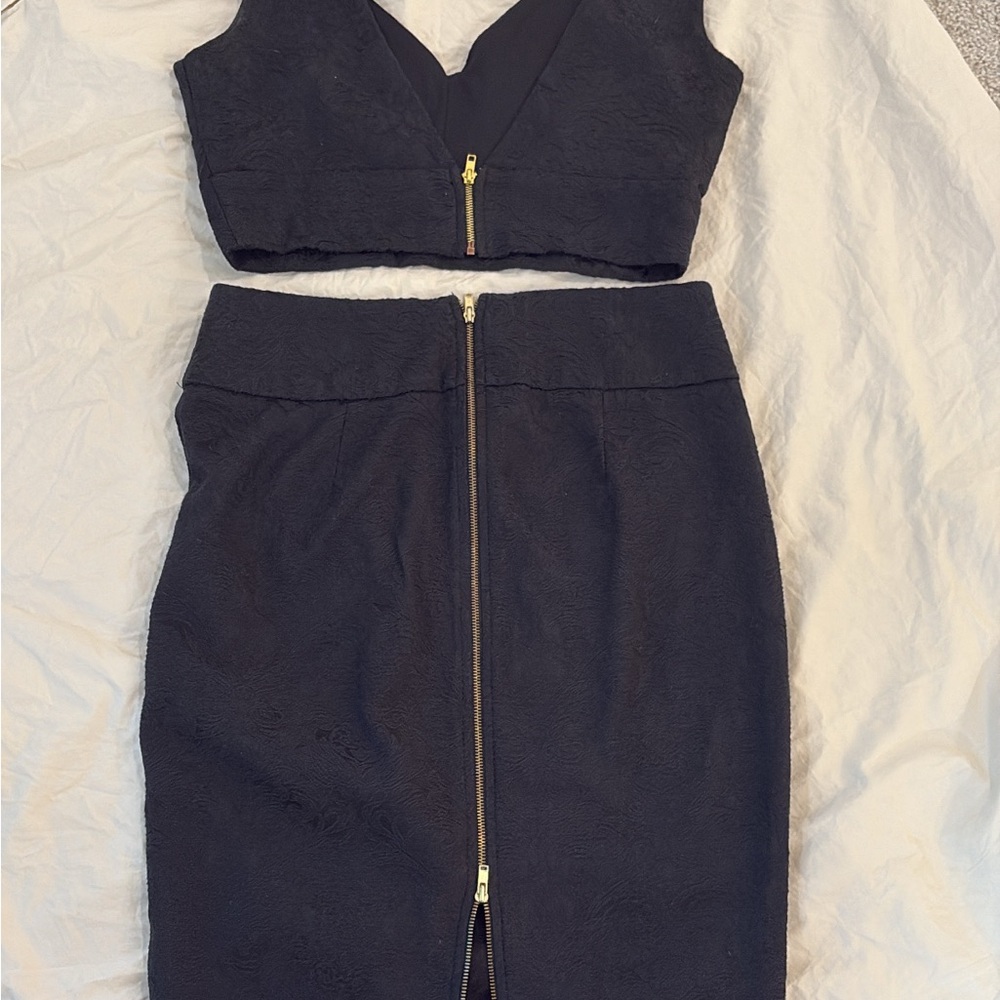Arden B Black Pencil Skirt and matching crop top with Gold Zipper